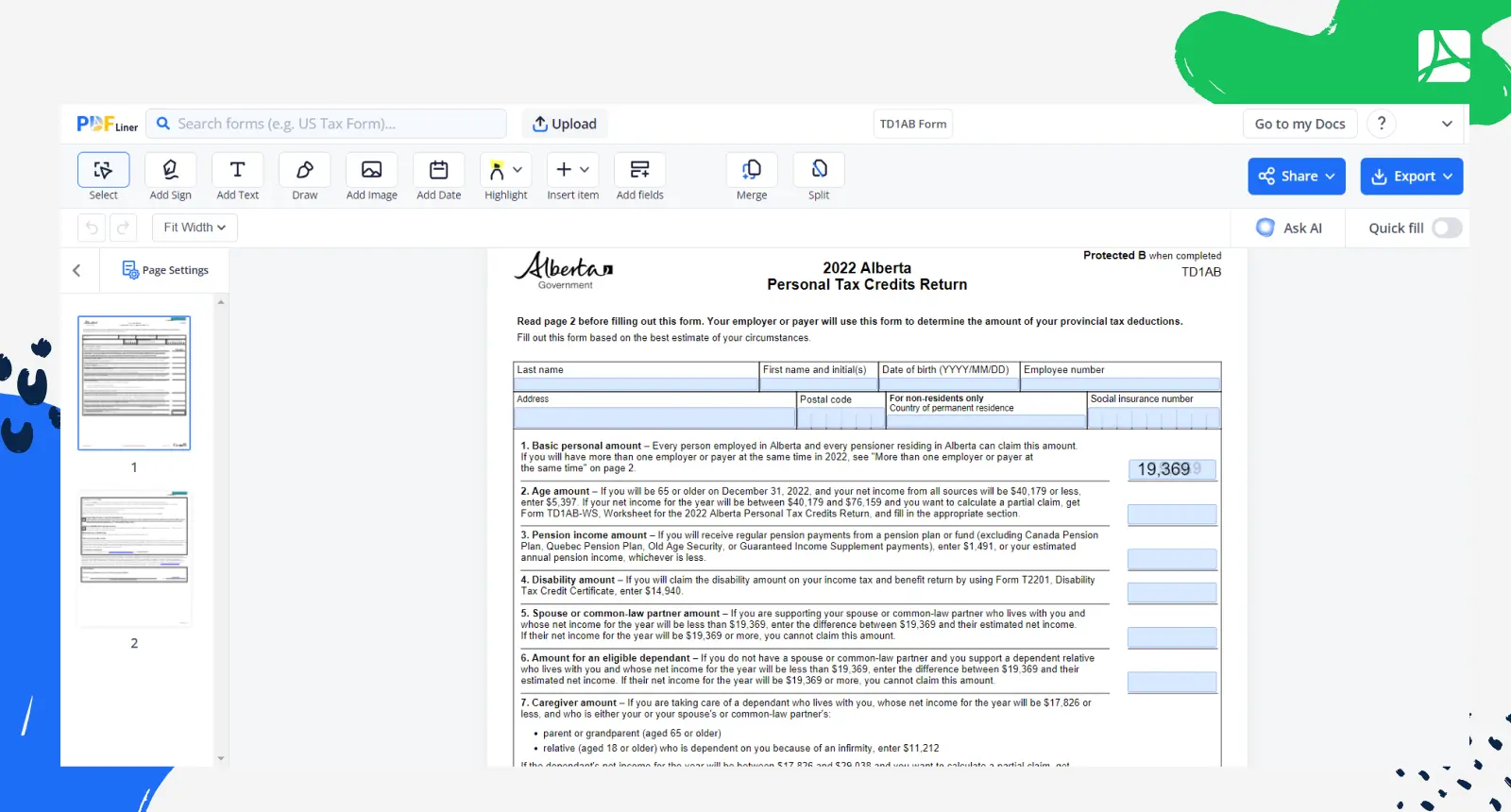 TD1AB Form Screenshot