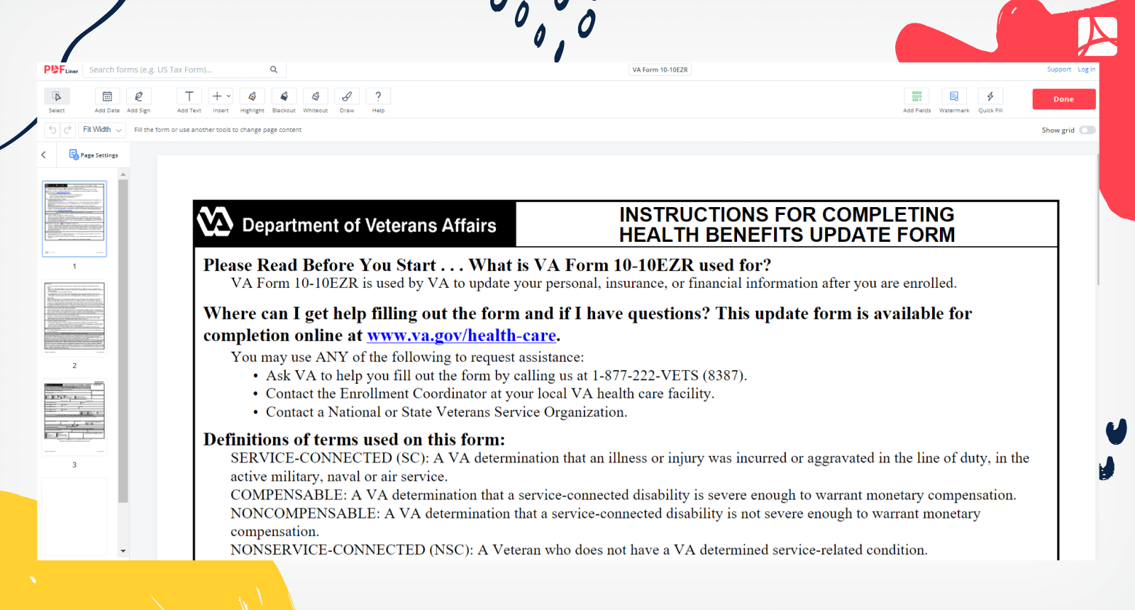 VA Form 10-10EZR on PDFLiner