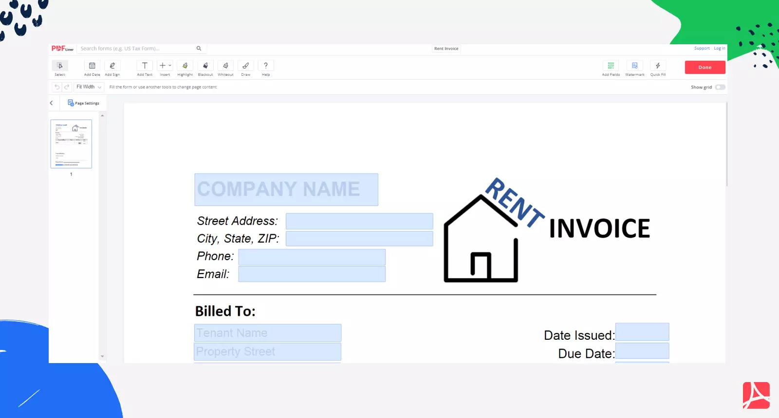 Rent Invoice on PDFLiner