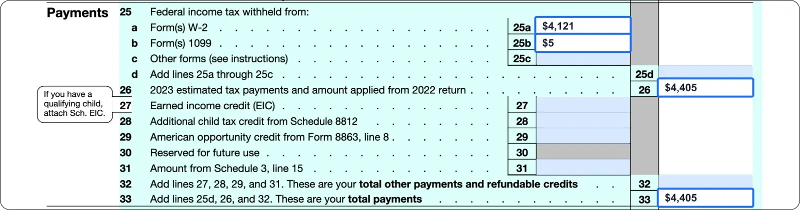 Form 1040 filling out step 9