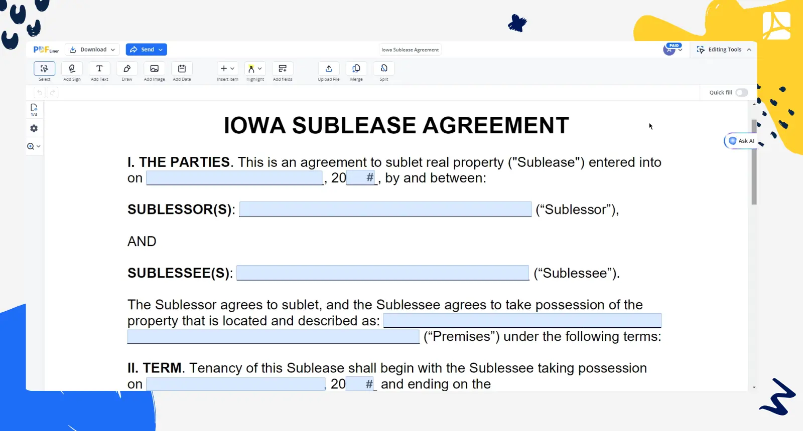 Iowa Sublease Agreement PDFLiner screenshot