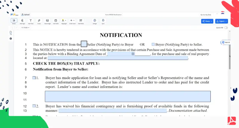 Form RF656 Notification PDFLiner screenshot 