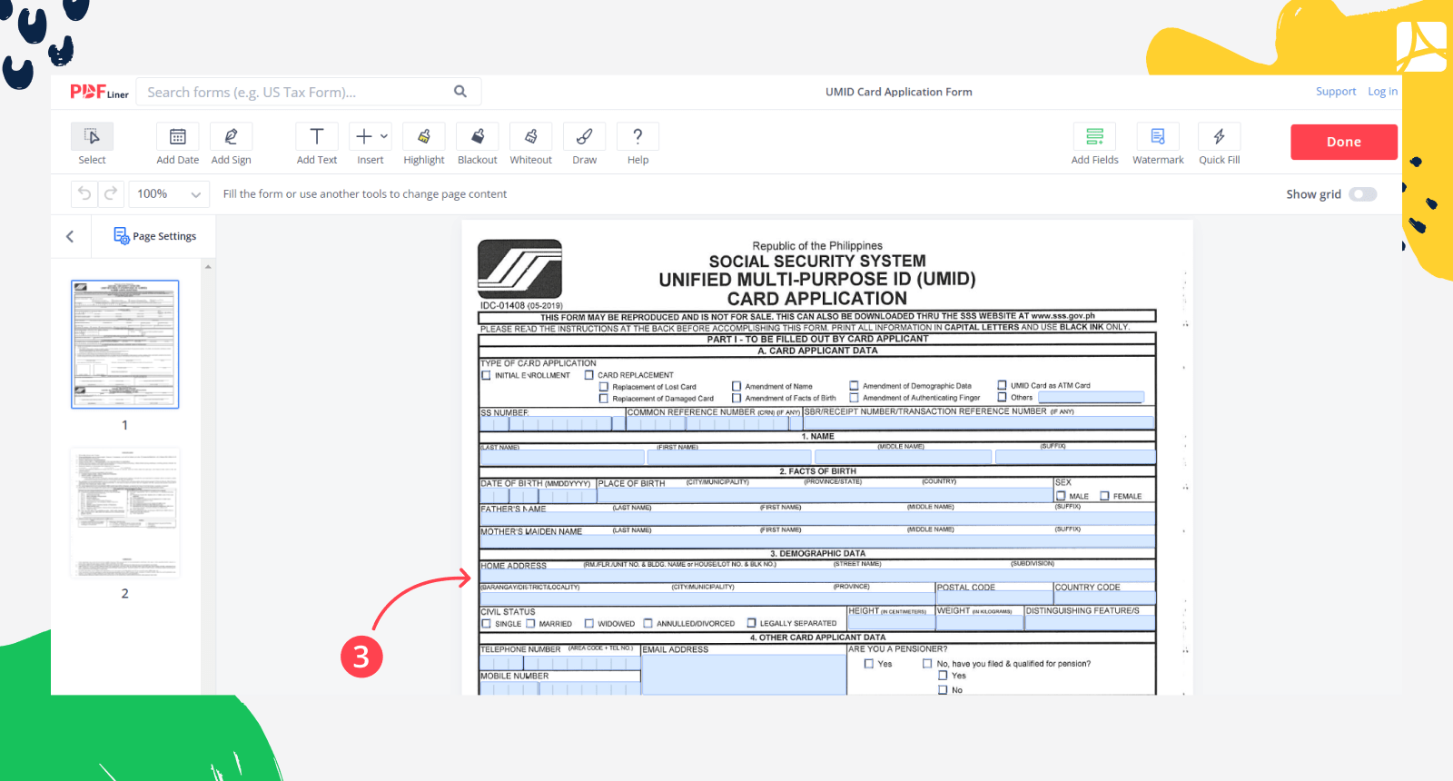 UMID Card Application Form screenshot step 3