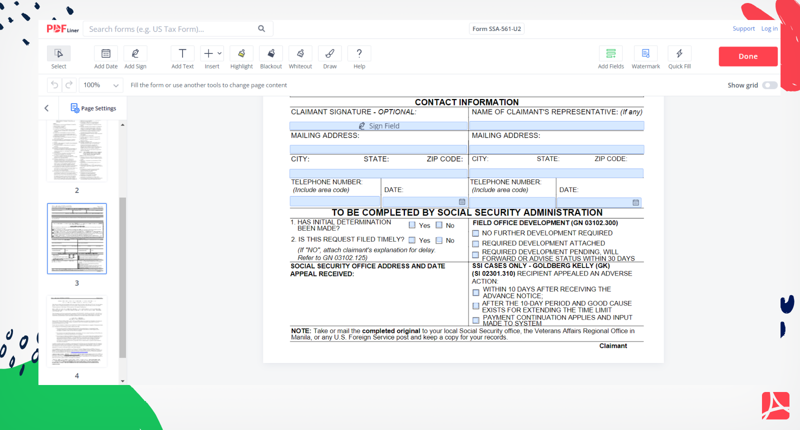 Form SSA 561 U2 Printable Form SSA 561 U2 Blank Online PDFliner