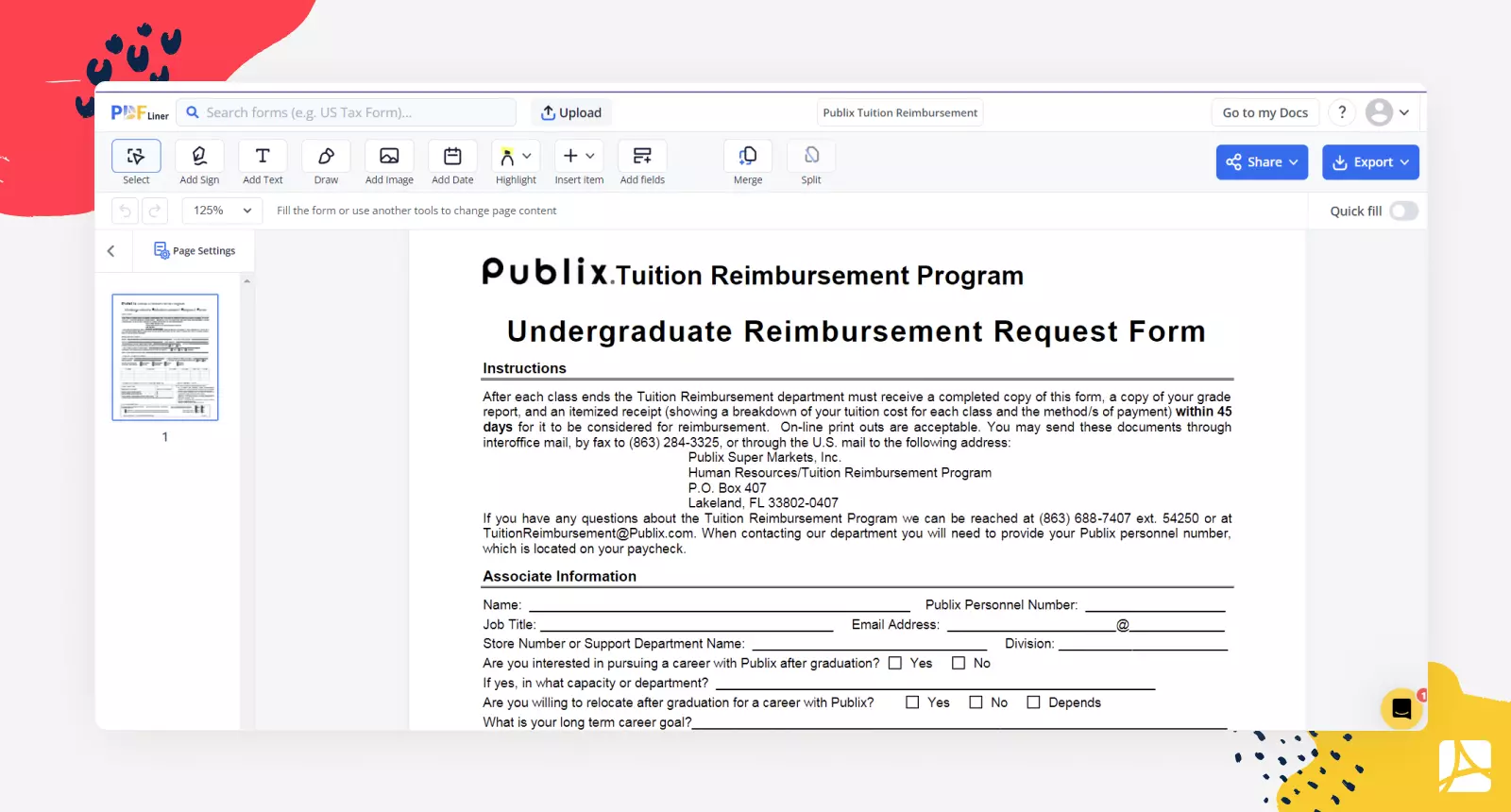 Publix Tuition Reimbursement screenshot