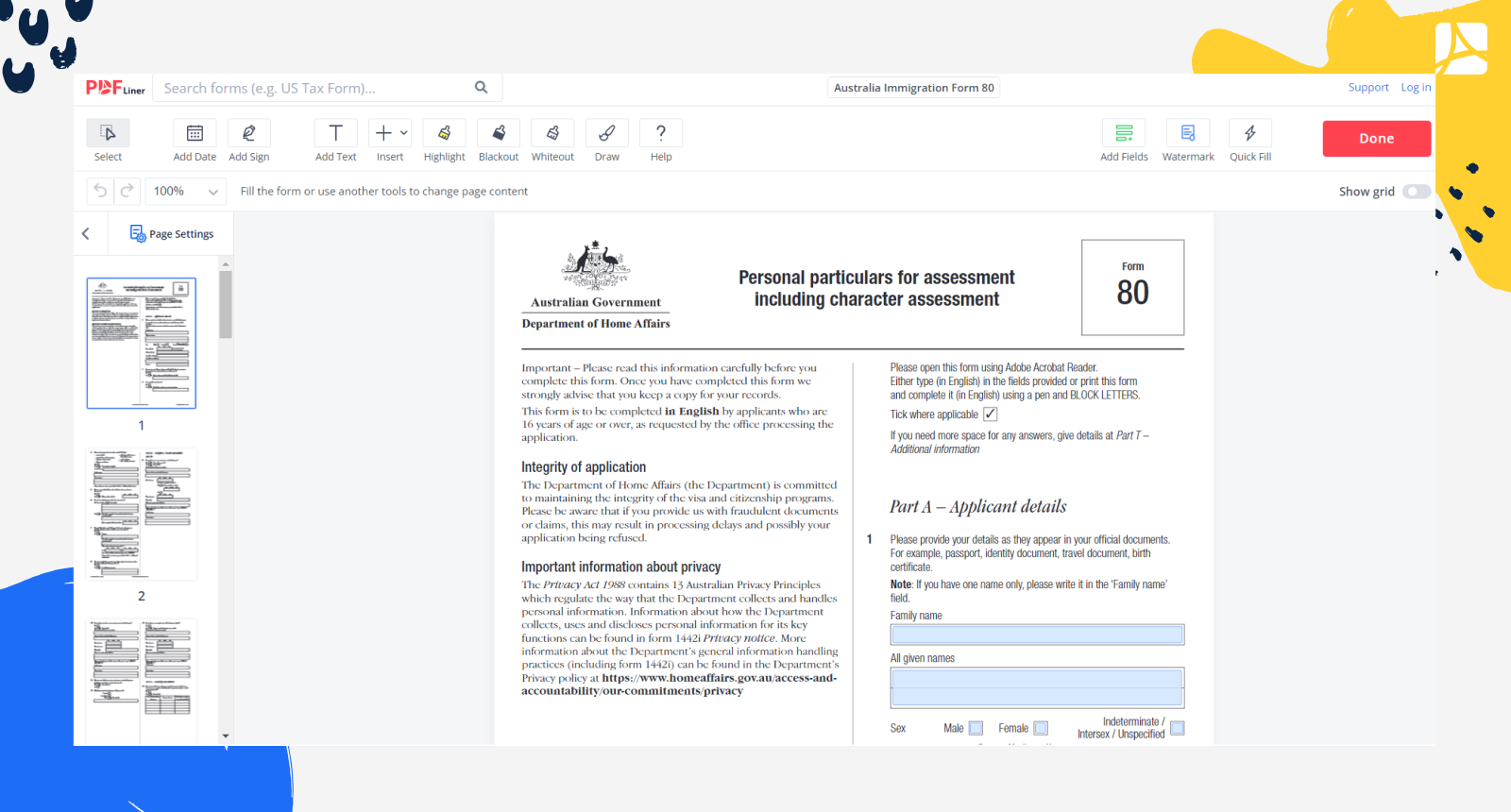 Form 80 Australia Immigration Screenshot