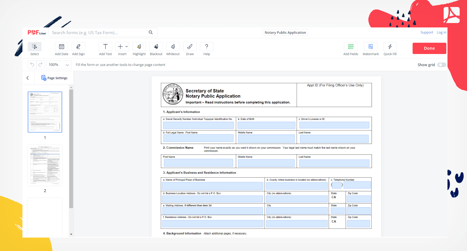 Notary Public Application Form Screenshot