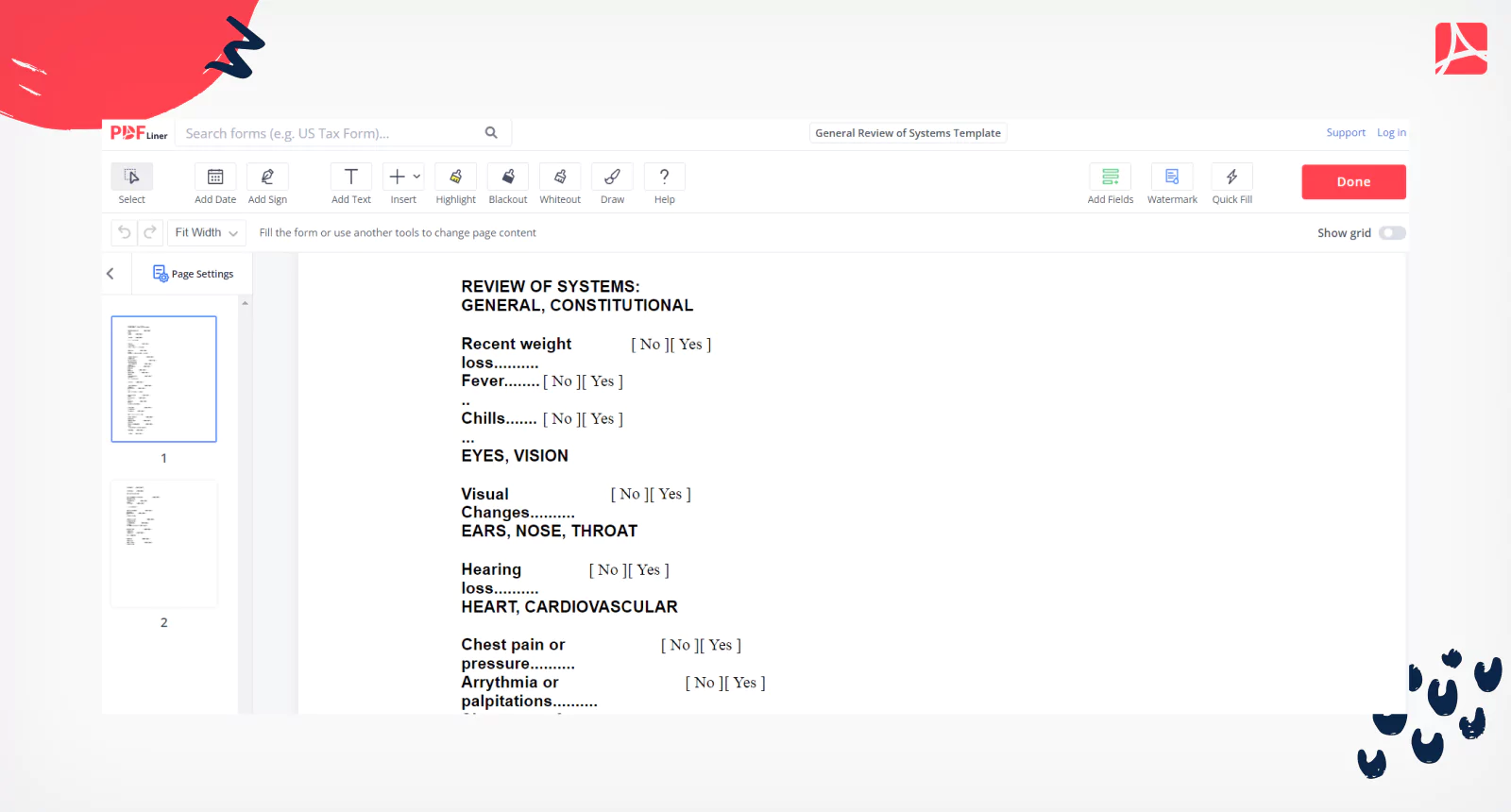 General Review of Systems Template on PDFLiner
