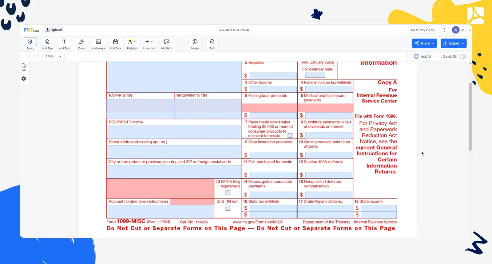Form 1099-MISC 2023-2024 PDFLiner screenshot 