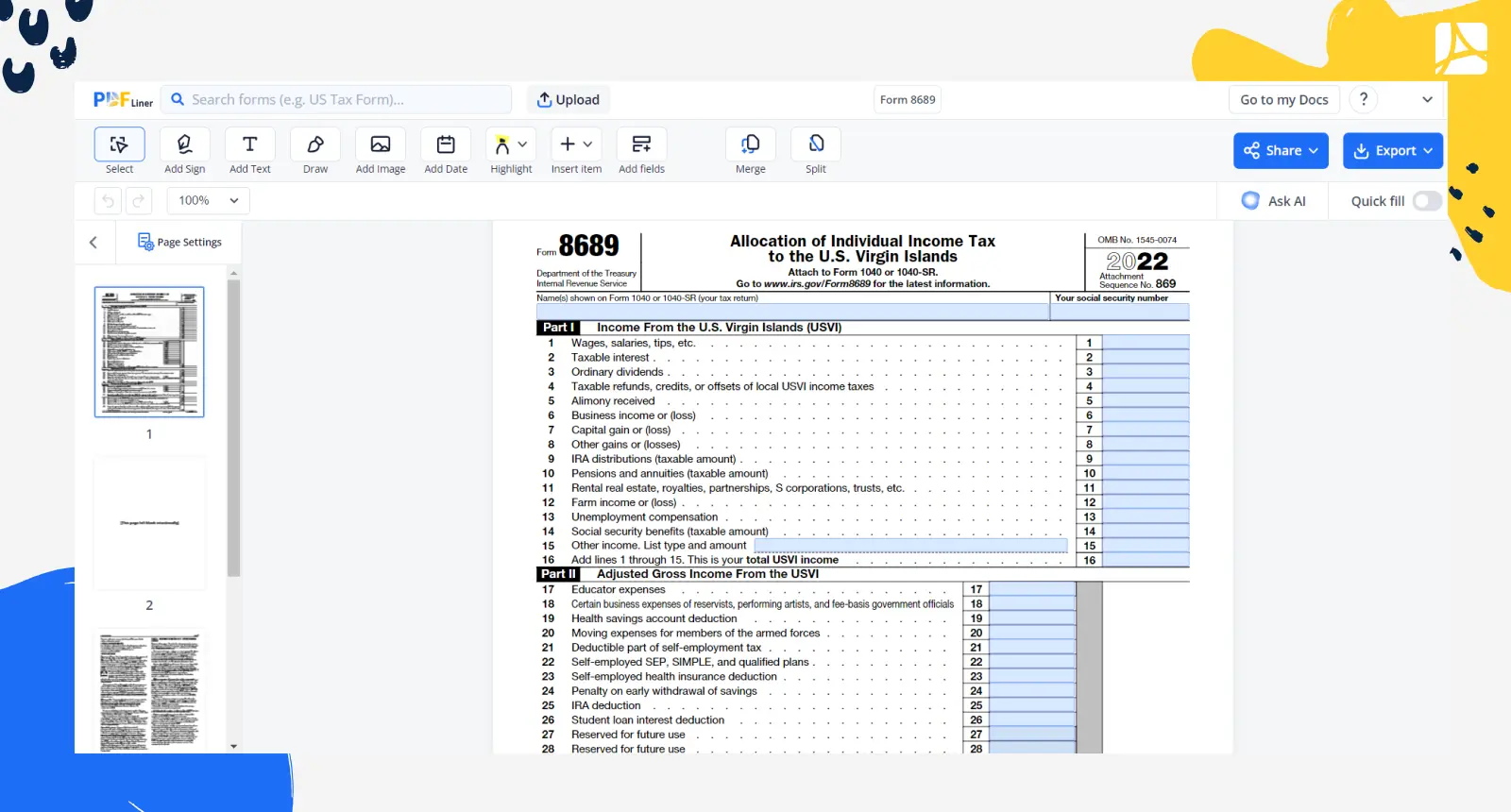 Form 8689: Printable Form 8689 blank, sign forms online — PDFliner