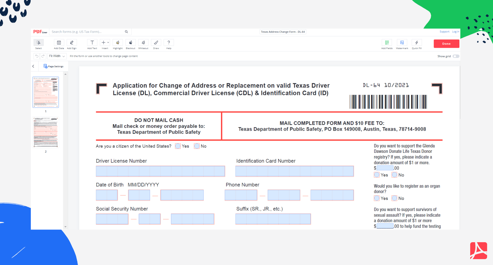 Texas Address Change Form on PDFLiner