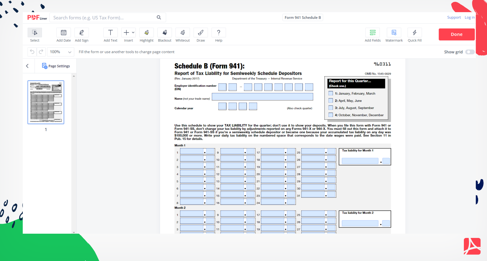 Form 941 Schedule B Print And Sign Form Online PDFliner