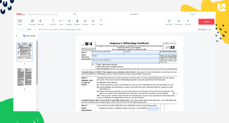Form W-4 in PDFLiner