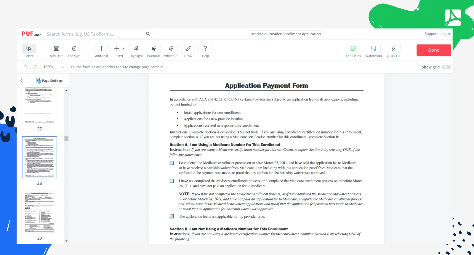 Medicaid Provider Enrollment Application Form Screenshot