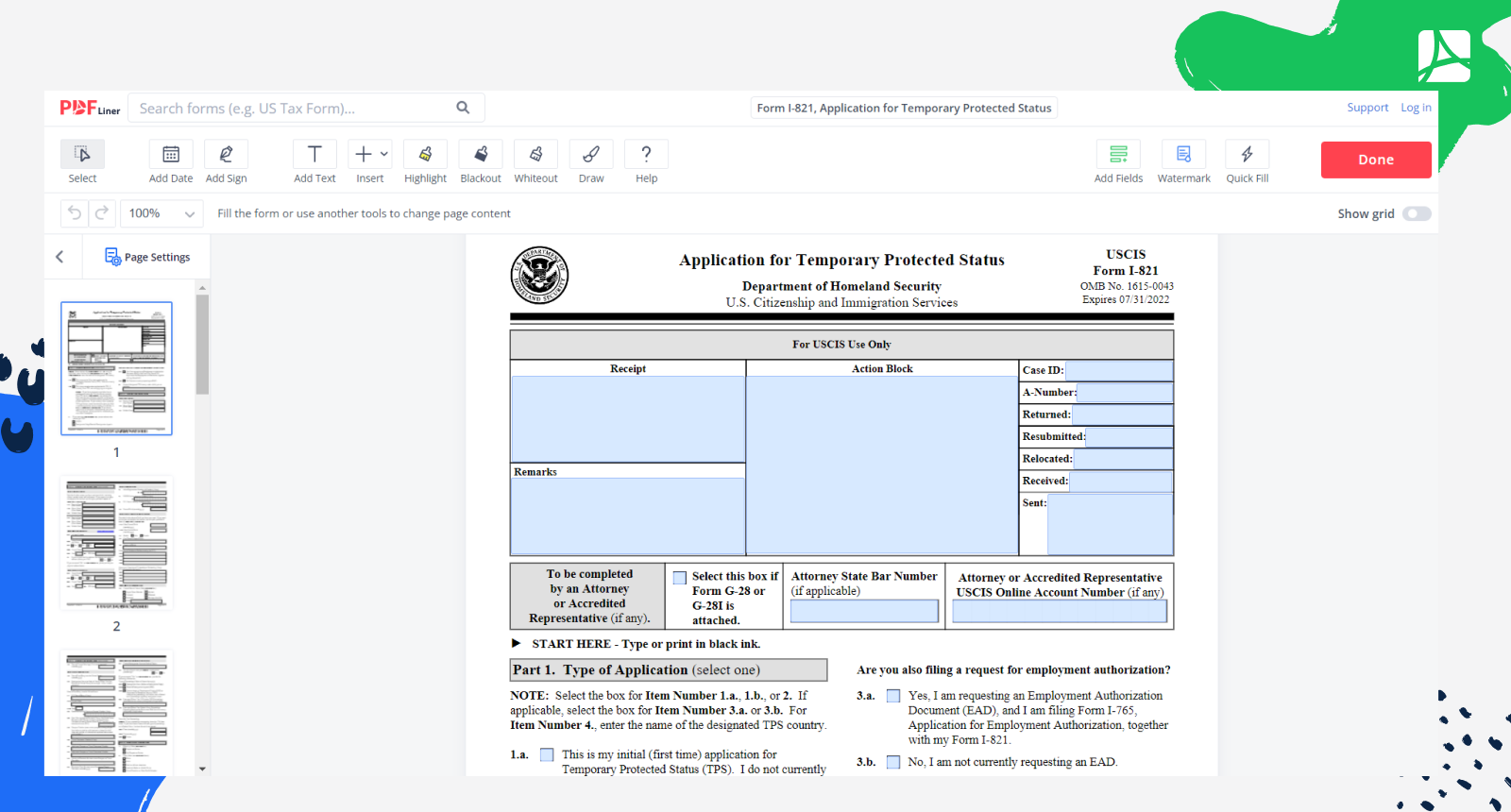 Form I-821 Screenshot