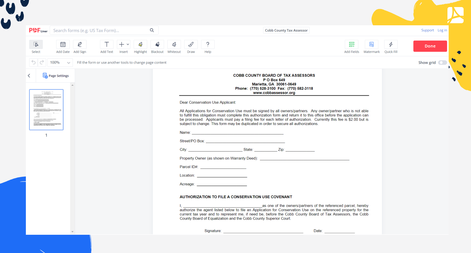 Cobb County Tax Assessor Form Screenshot