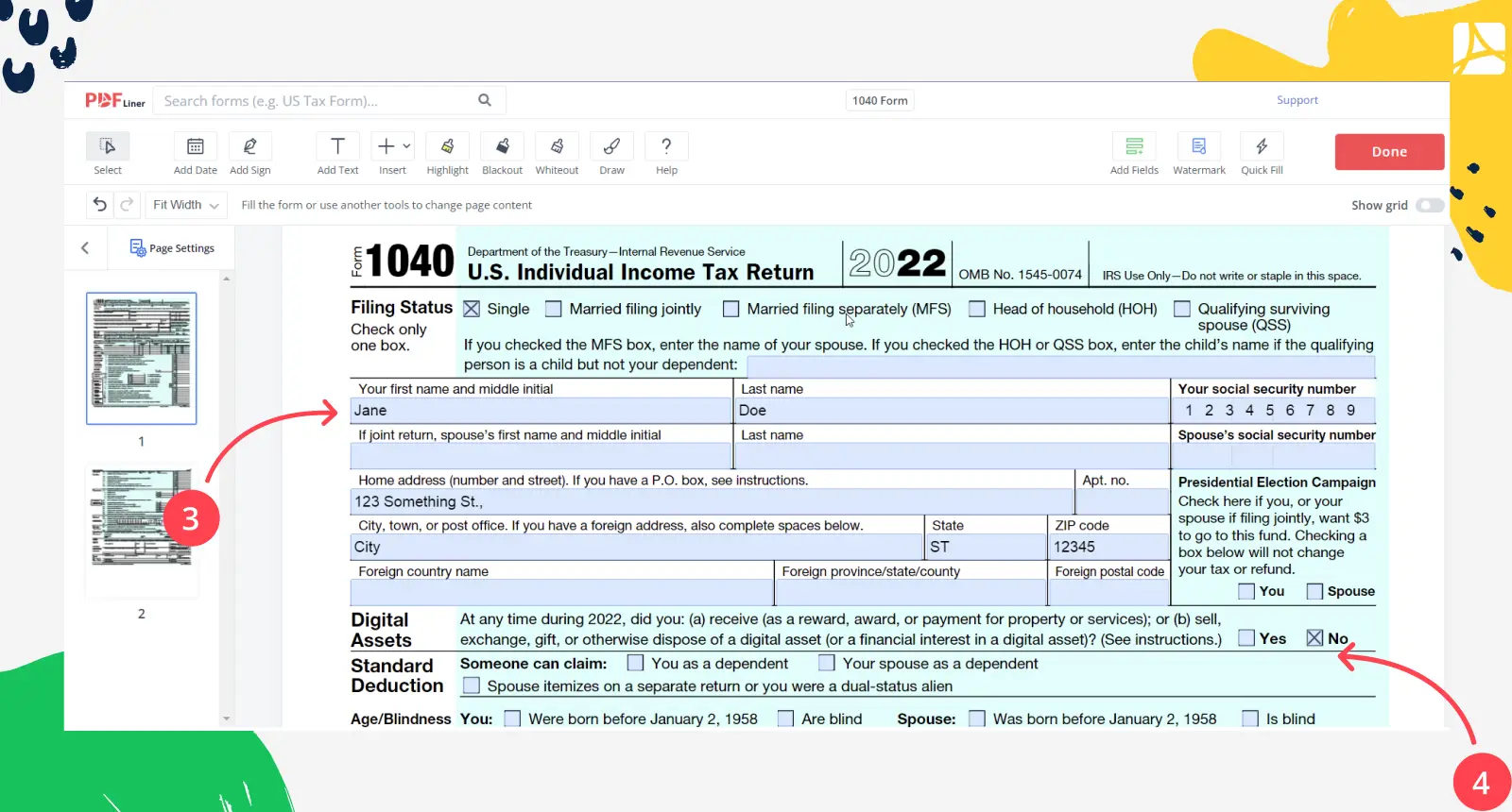 Form 1040, Individual Income Tax Return 2022 - 2023 | PDFliner