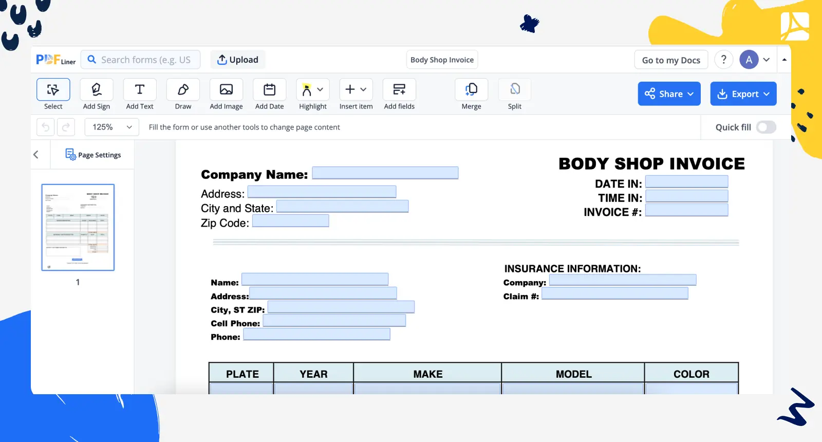 Body Shop Invoice screenshot