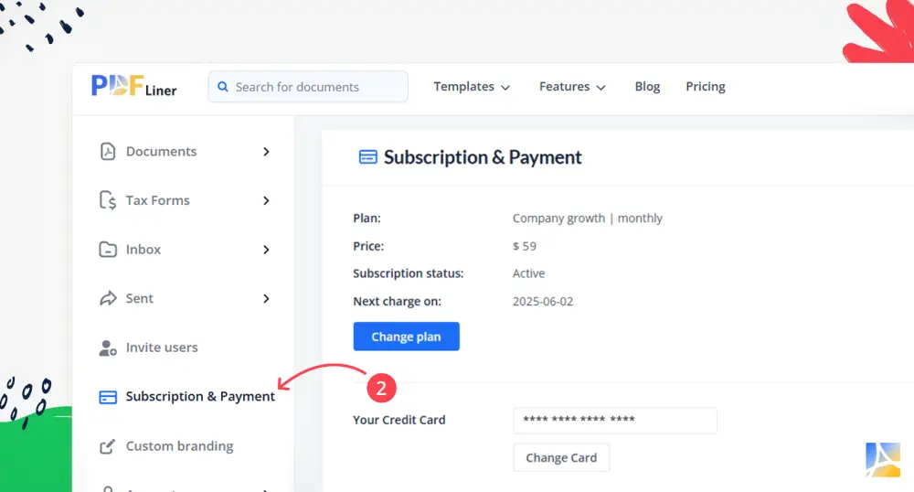 Subscription and payment screenshot