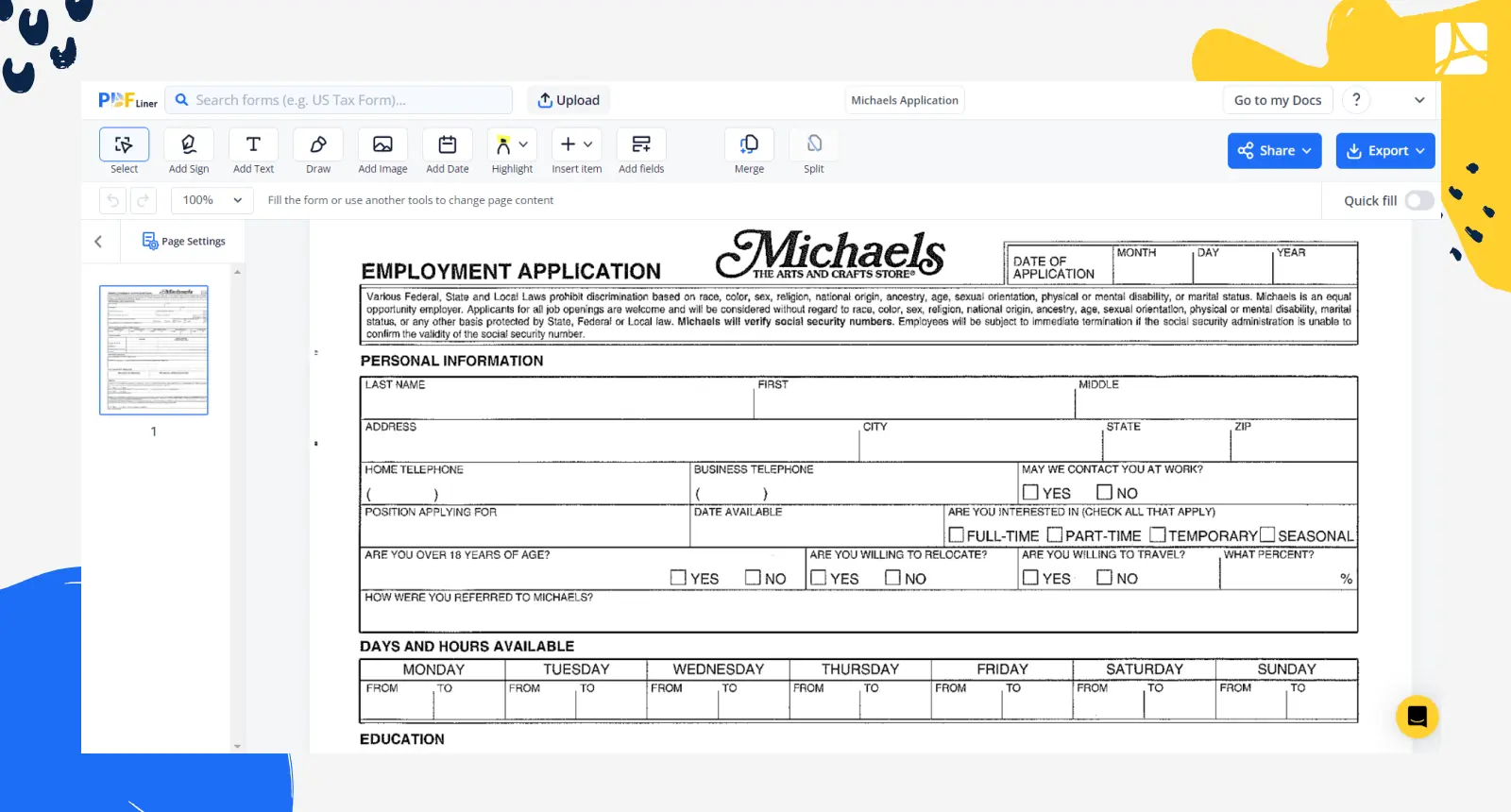 Michaels Job Application Screenshot