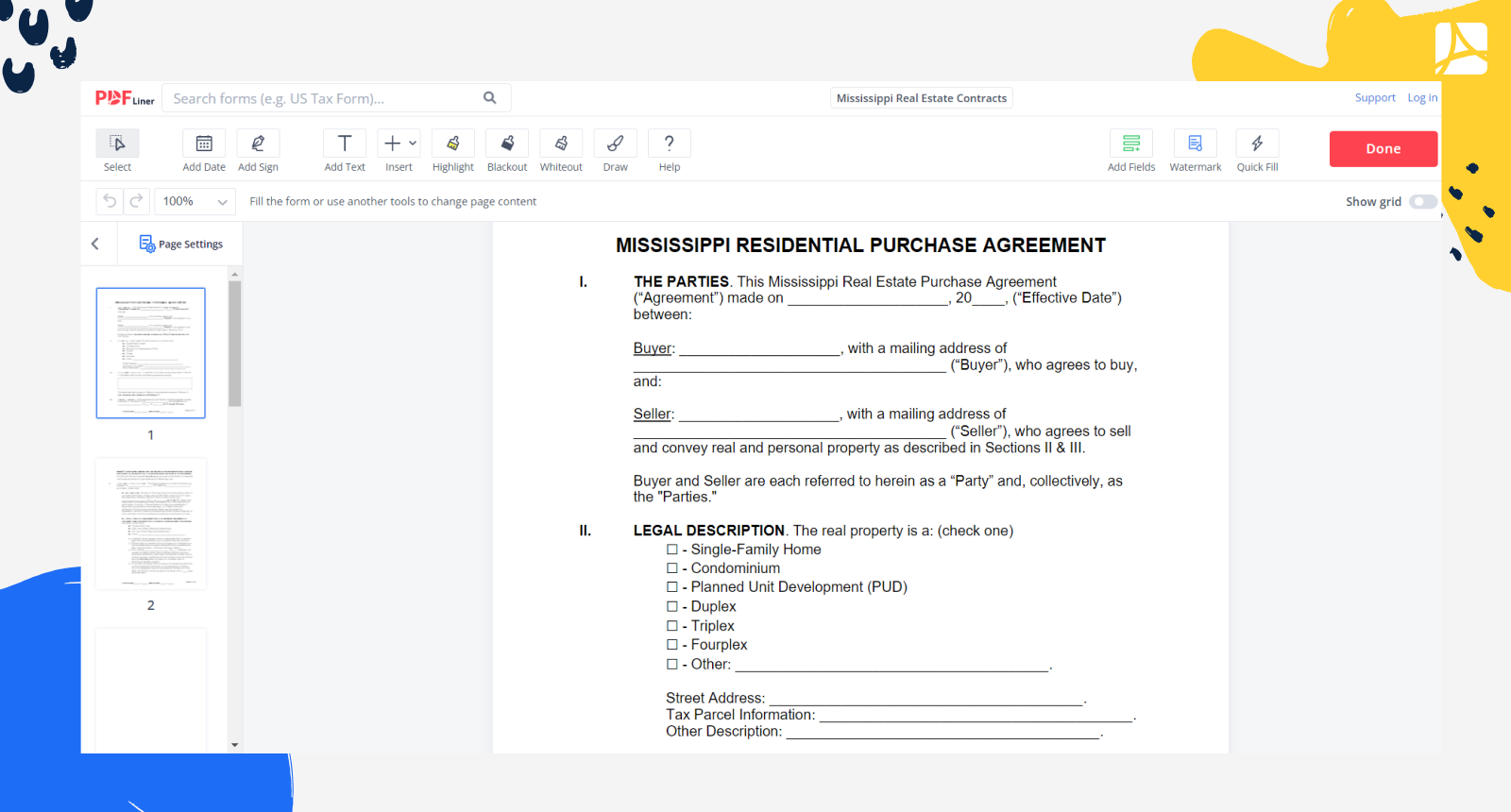 Mississippi Real Estate Contracts Form Screenshot