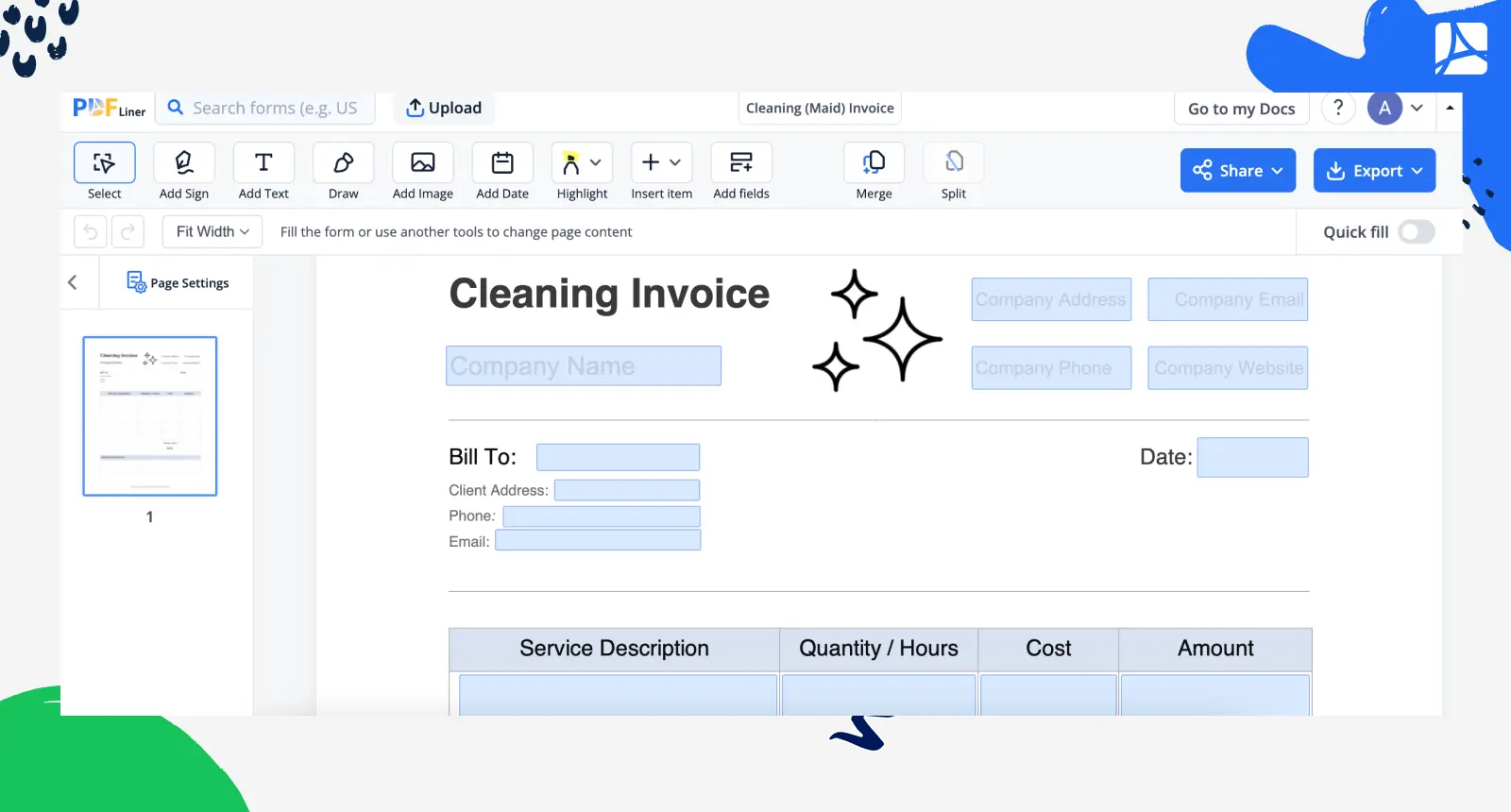 Cleaning (Maid) Invoice screenshot