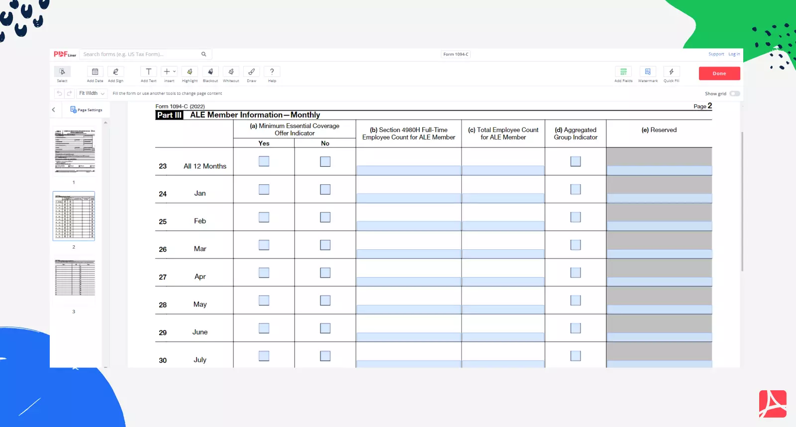 Form 1094-C on PDFLiner