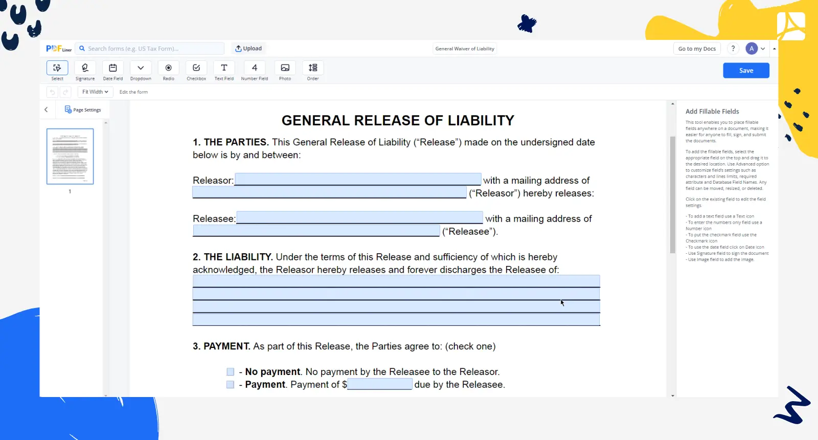 general waiver of liability screenshot