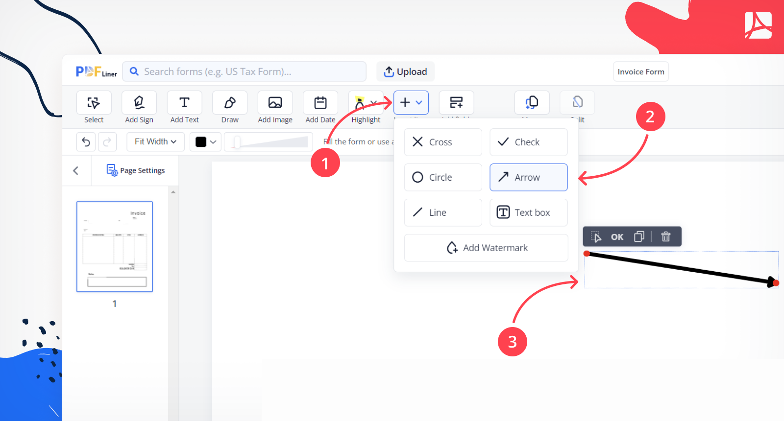 Adding an arrow to a PDF in PDFLiner