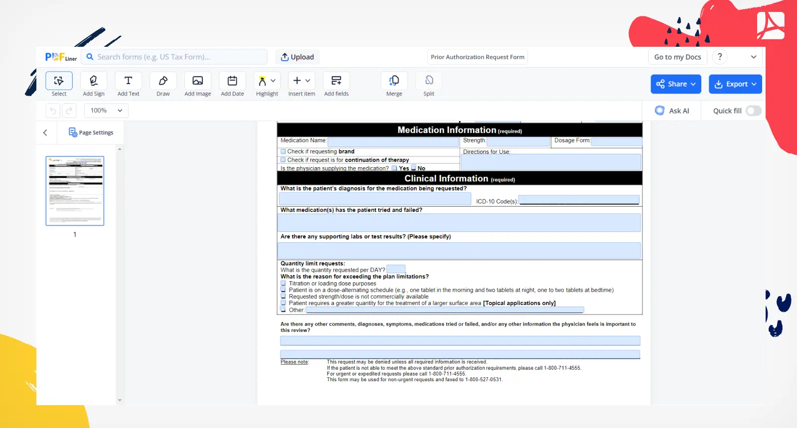 Prior Authorization Request Form Template Screenshot