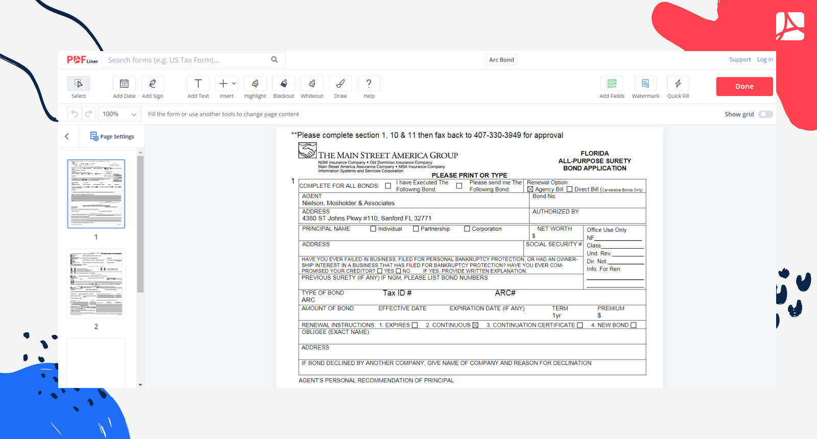 Bond Application Form Screenshot
