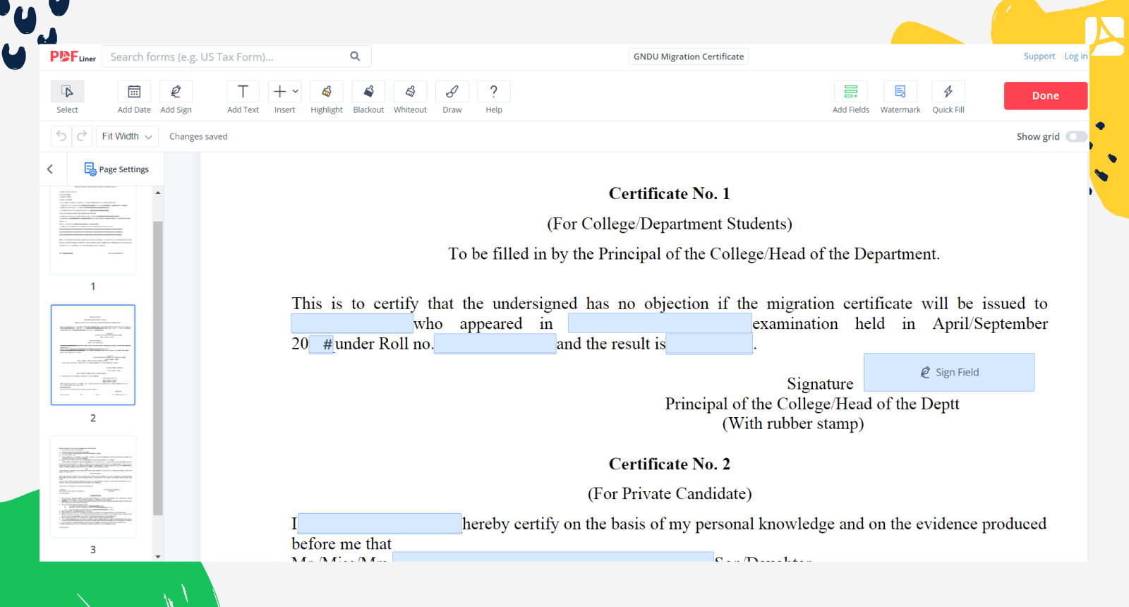 GNDU Migration Certificate on PDFLiner
