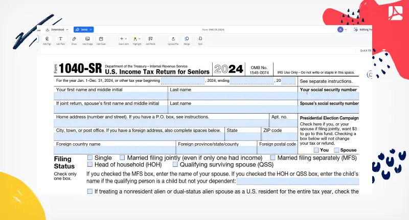 fillable 1040-SR form in PDFLiner editor