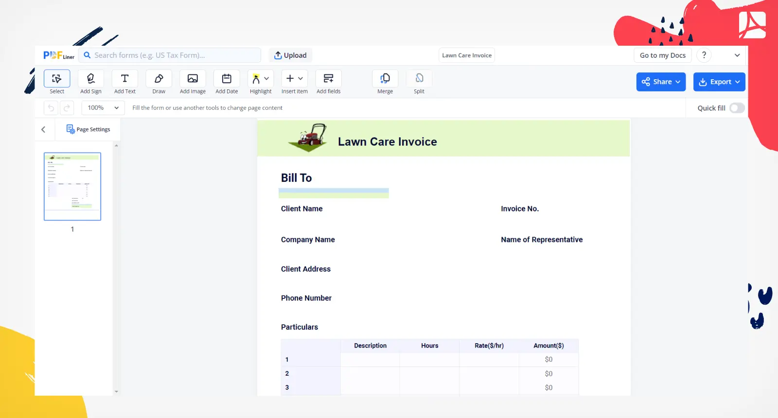 Lawn Care Invoice Screenshot