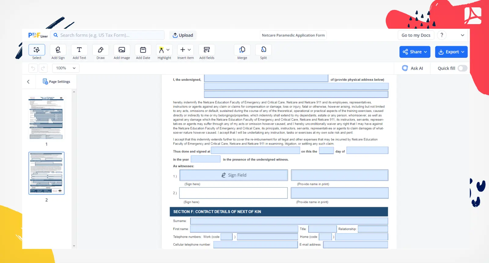 Netcare Paramedic Application Form Template Screenshot