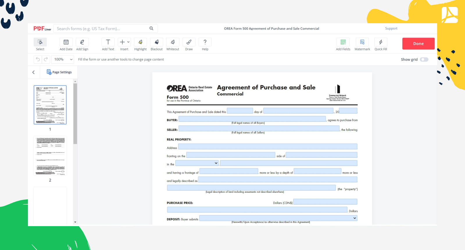 OREA Form 500 in PDFLiner editor