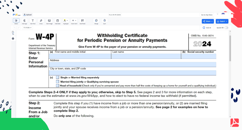 Form W-4P (2024) PDFLiner screenshot