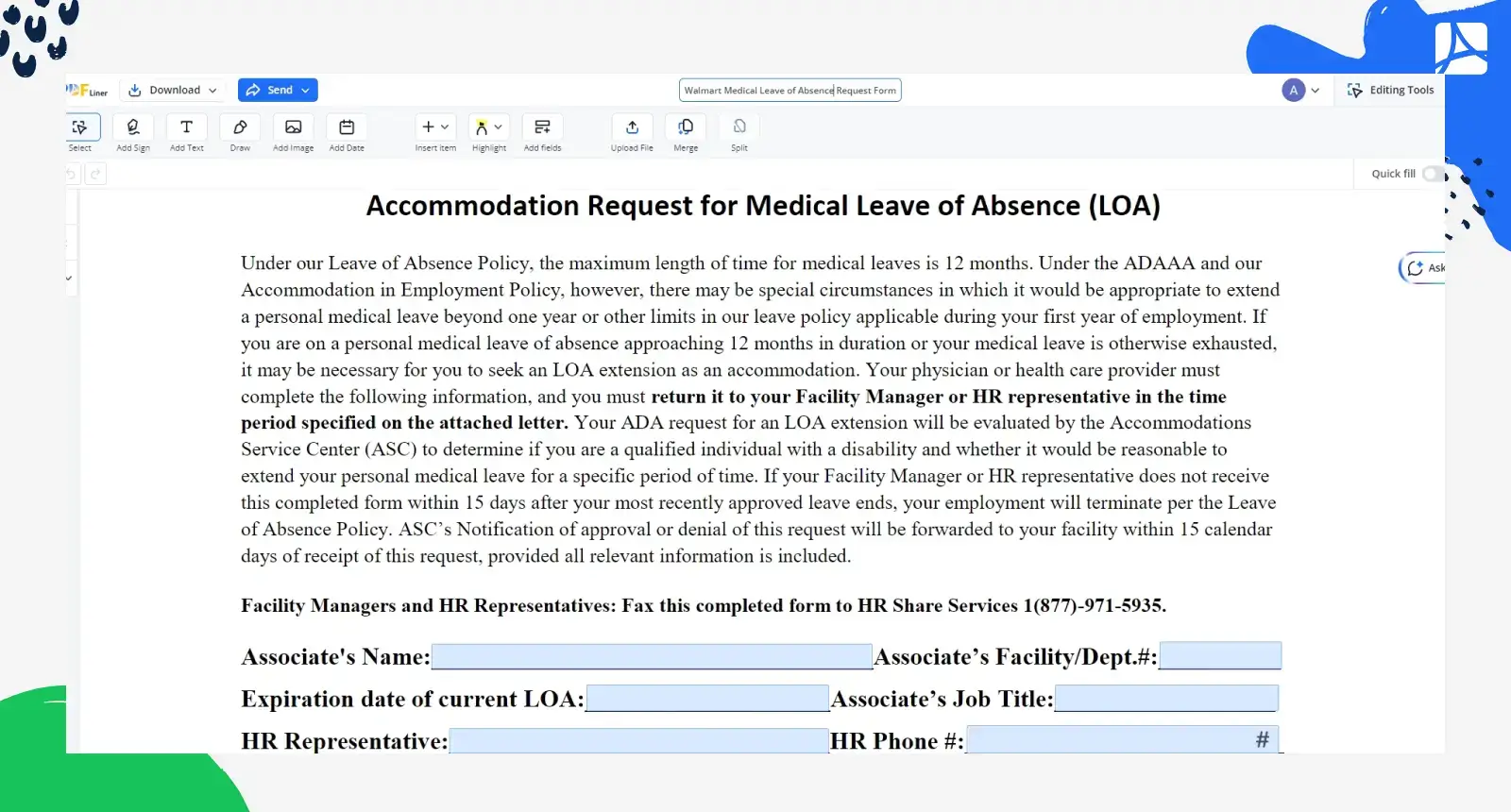 walmart medical leave PDFliner screenshot