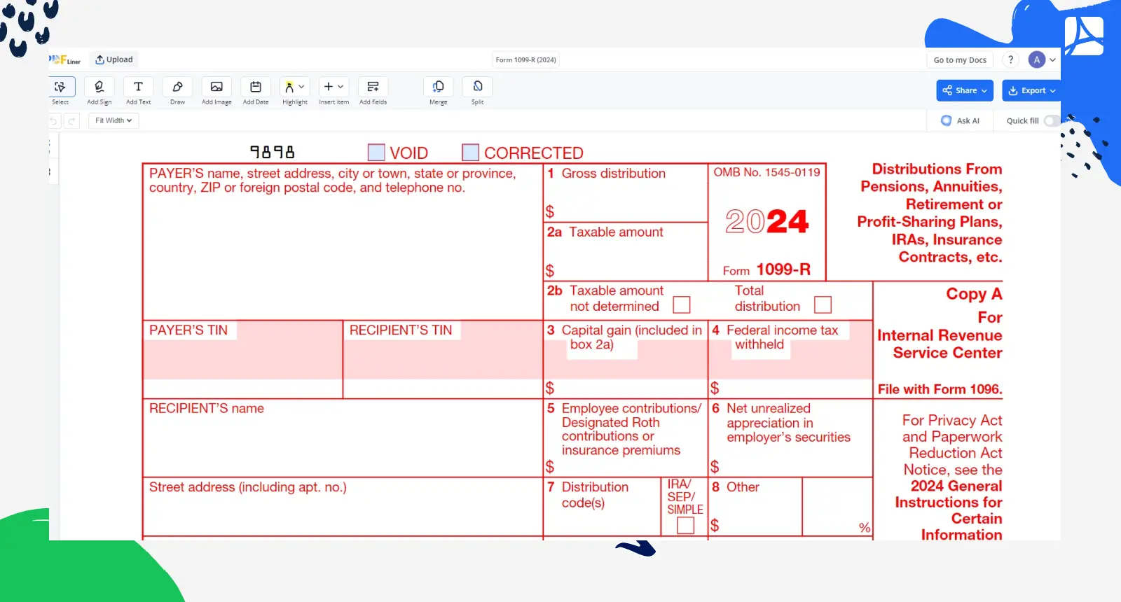 Form 1099-R Screenshot