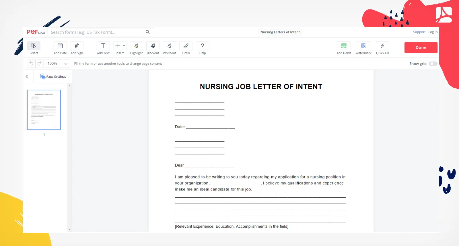 Nursing Letters of Intent Form Screenshot