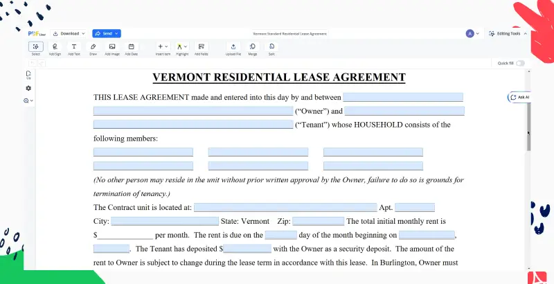 Vermont Standard Residential Lease Agreement