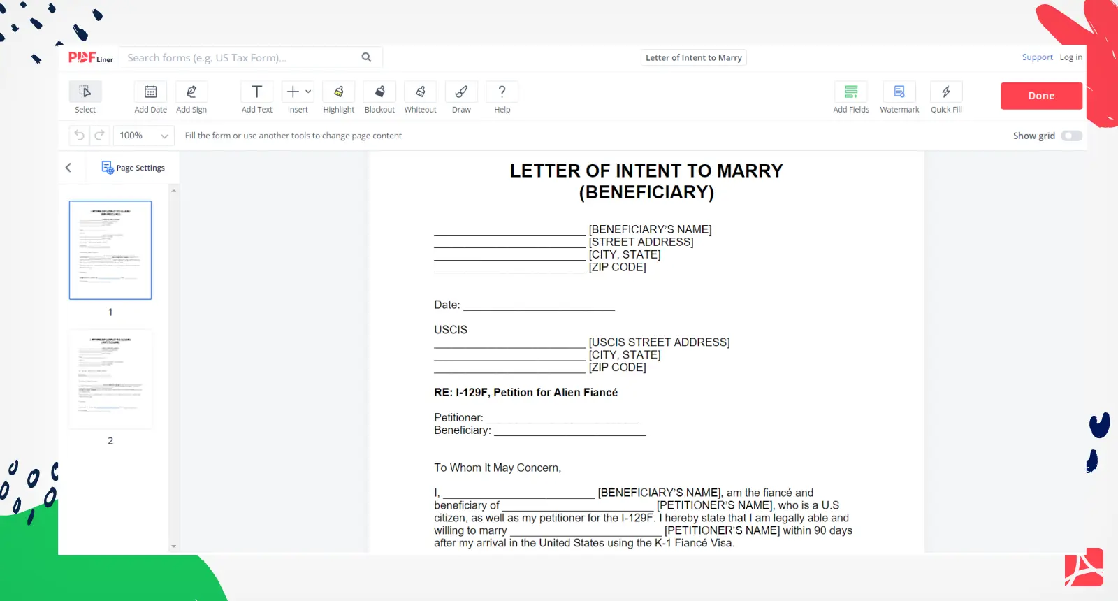 Letter of Intent to Marry Form Screenshot