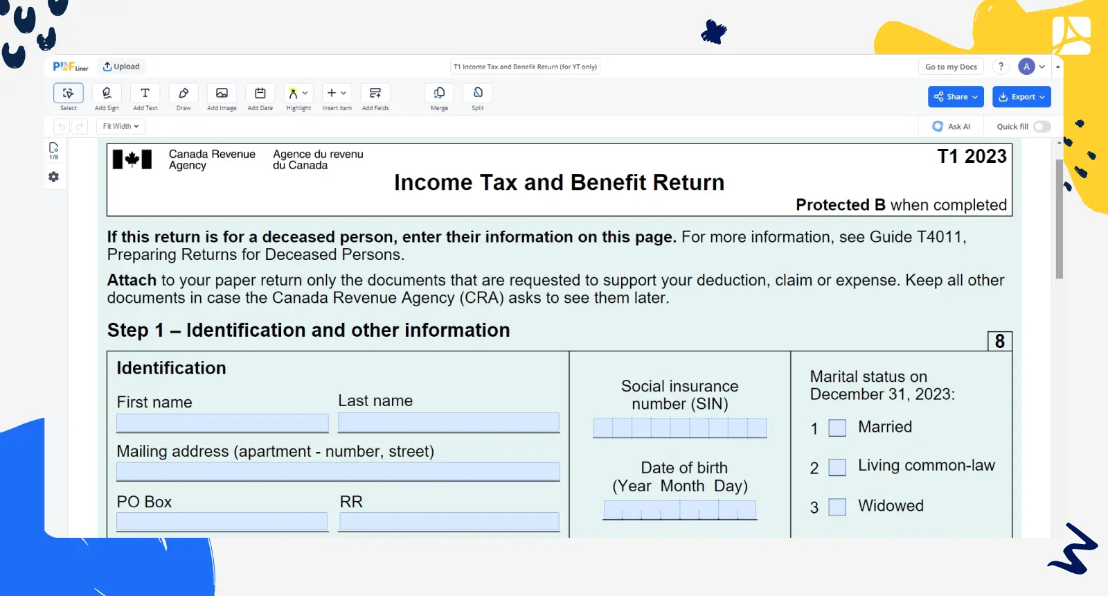 T1 Income Tax and Benefit Return PDFLiner screenshot