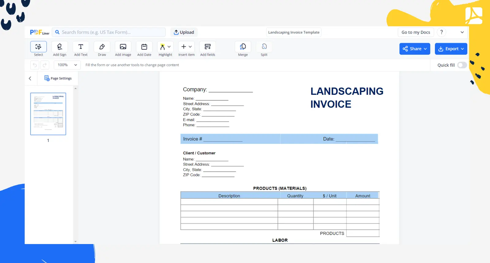 Landscaping Invoice Template Screenshot