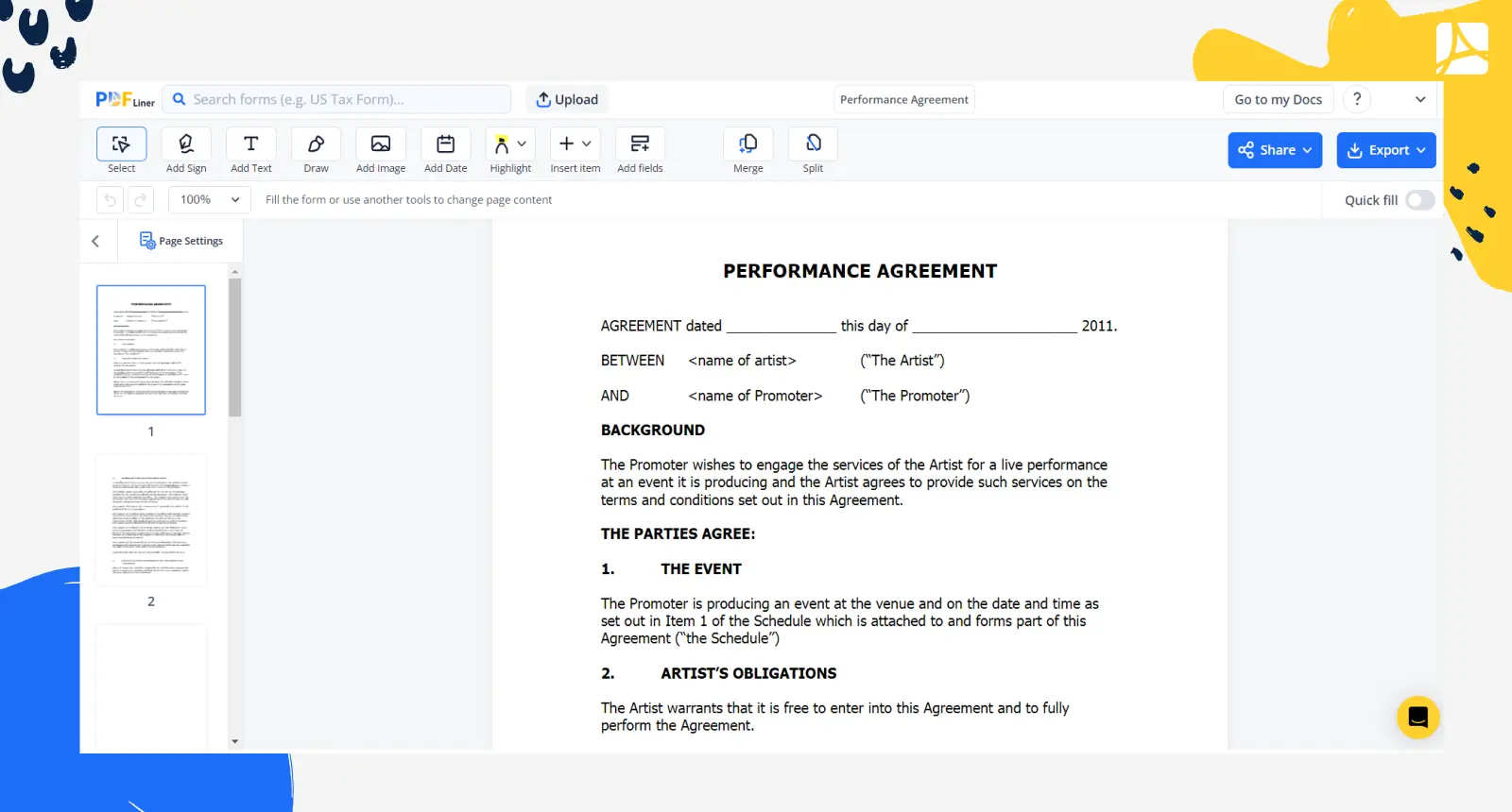 Performance Agreement Screenshot
