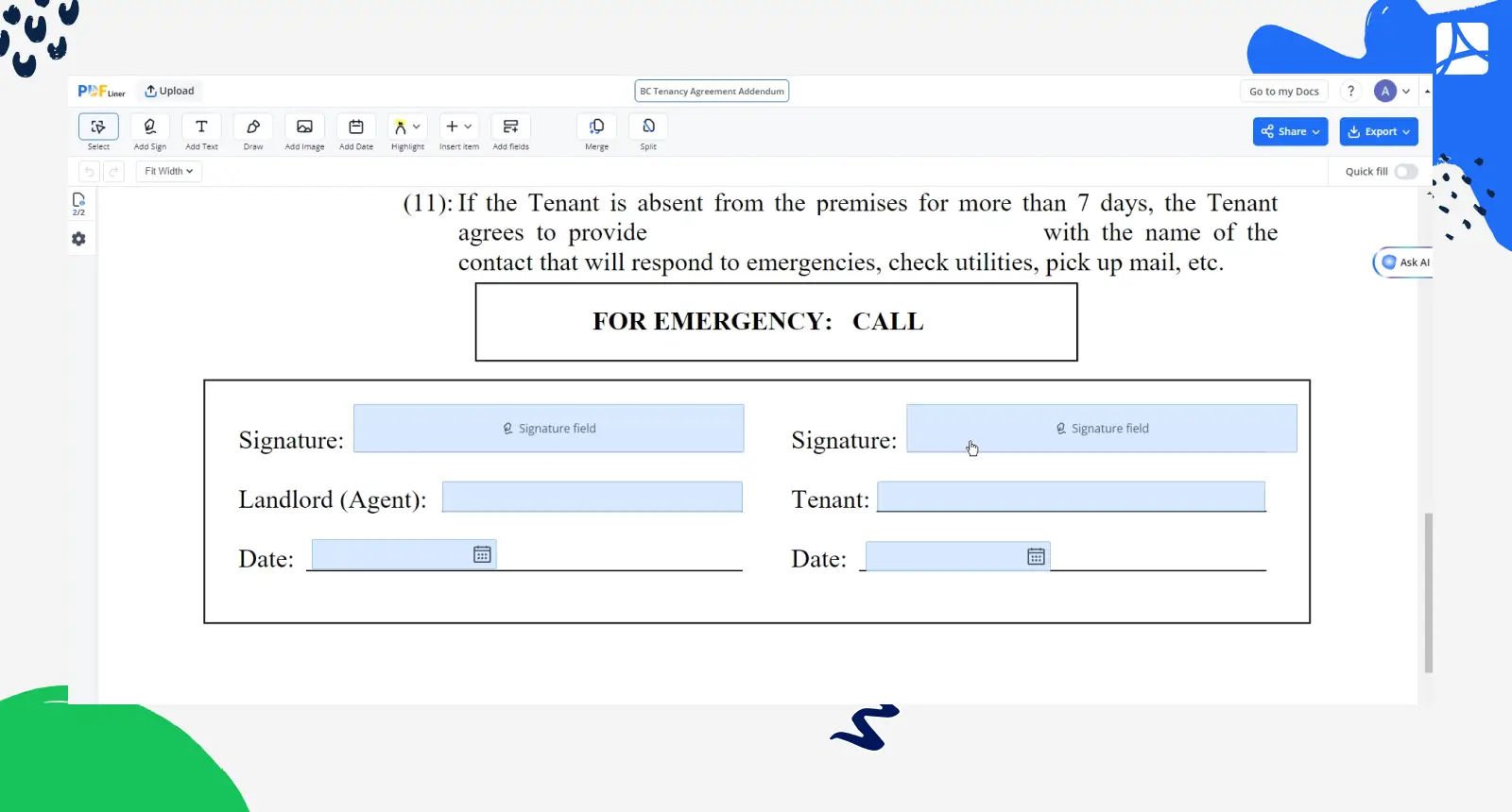 BC Tenancy Agreement Addendum PDFLiner screenshot (2)