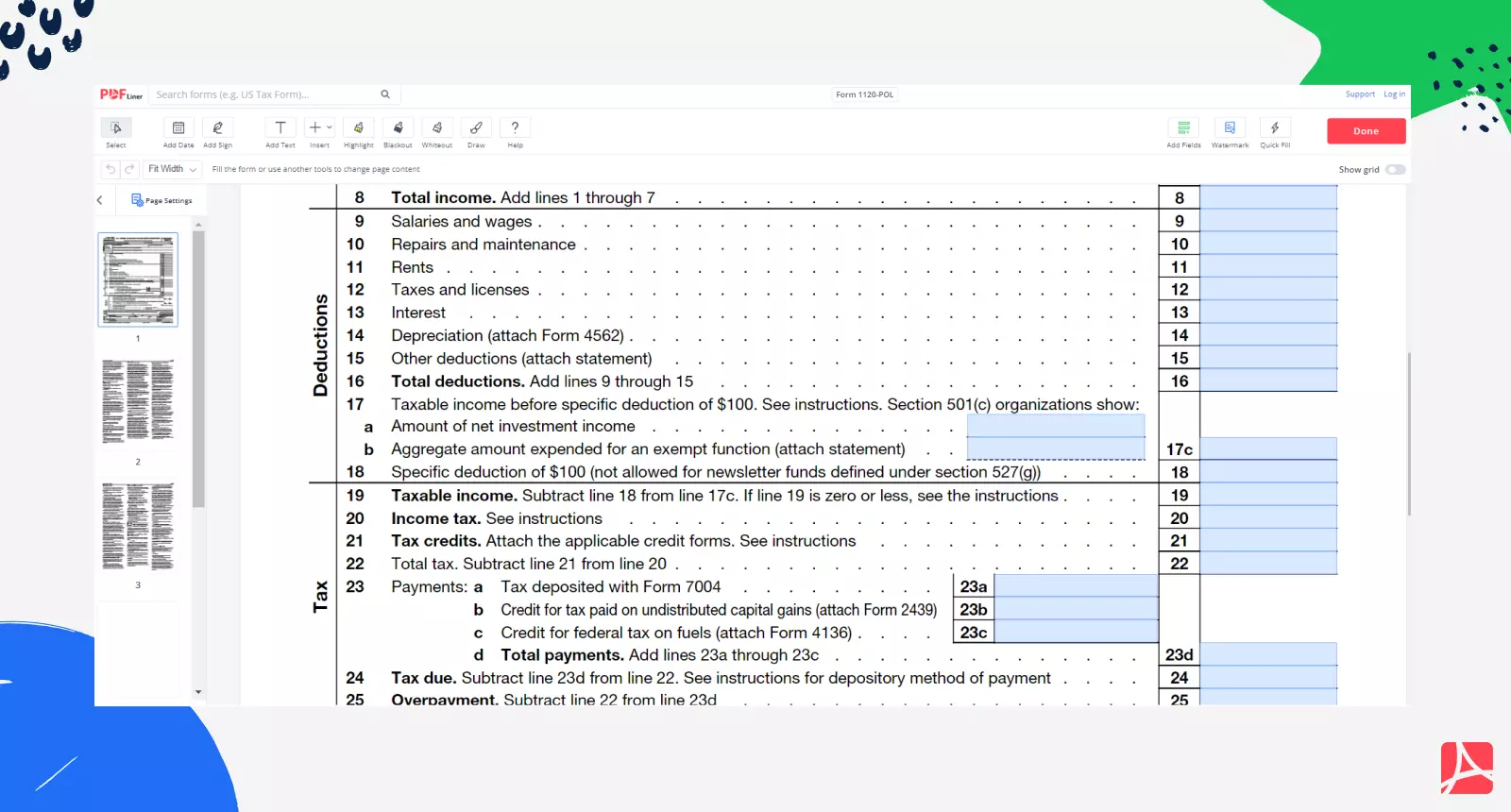 Form 1120-POL - Printable and Fillable forms online — PDFliner