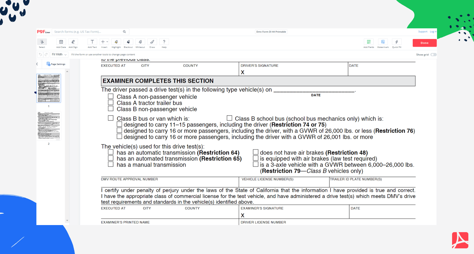 Dmv Form Dl 44 California Dmv Form Dl 44 Blank Online PDFliner