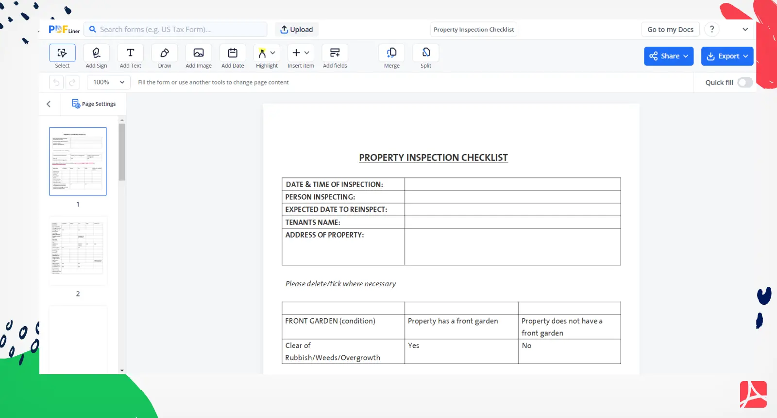 Property Inspection Checklist Screenshot
