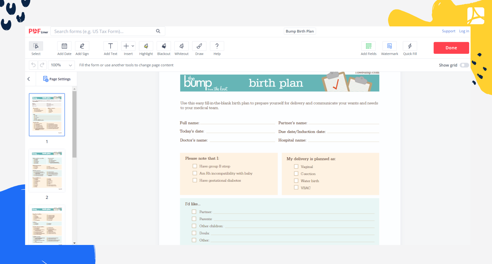 Bump Birth Plan Screenshot
